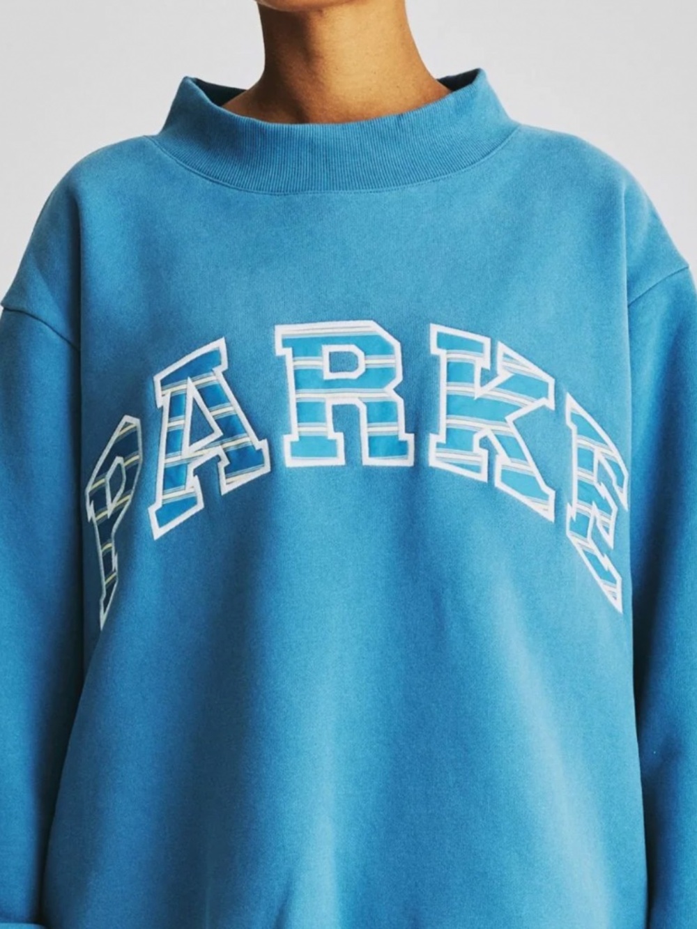Blue striped Parke mock neck sweater S/M